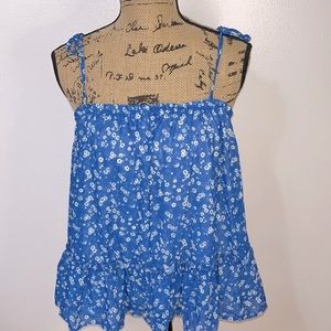 Pink Lily Floral Blue and White Top Large